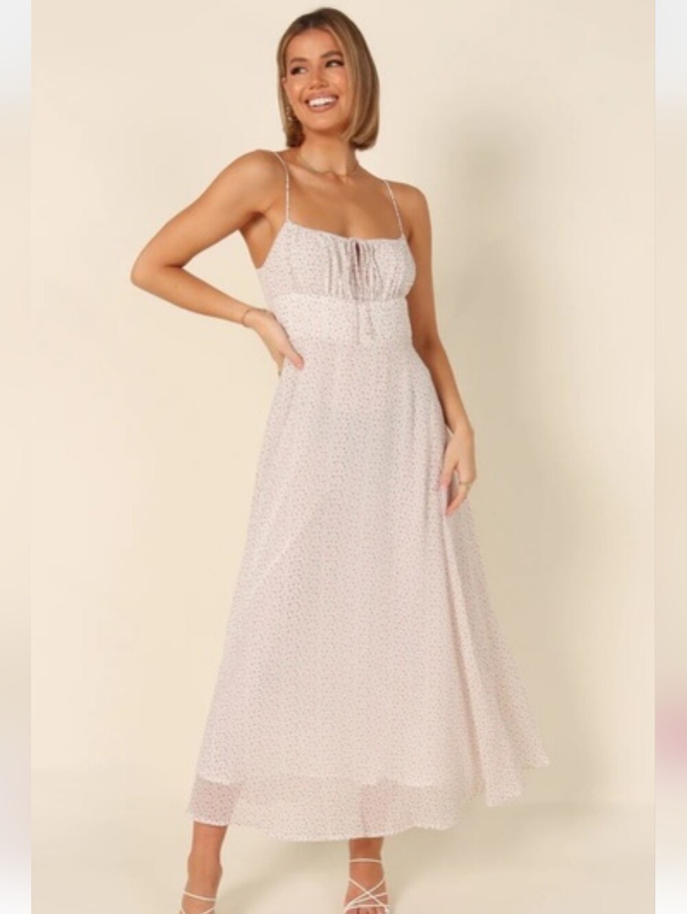 Petal & Pup Milarose Gathered Bust Maxi Dress XS Pink Floral Cottagecore